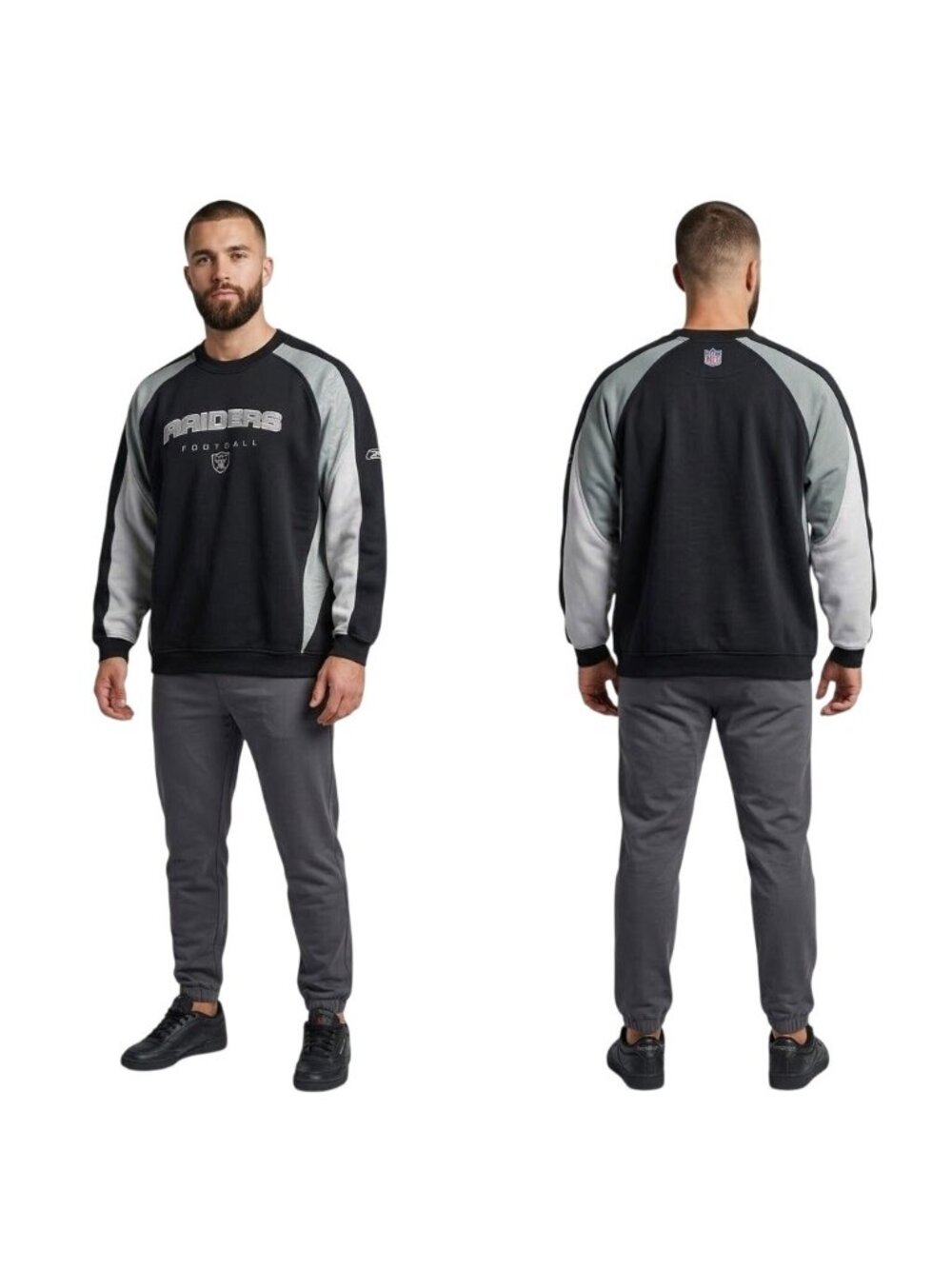 Reebok NFL Raiders Football Crewneck Sweatshirt XL Black Gray Team Apparel